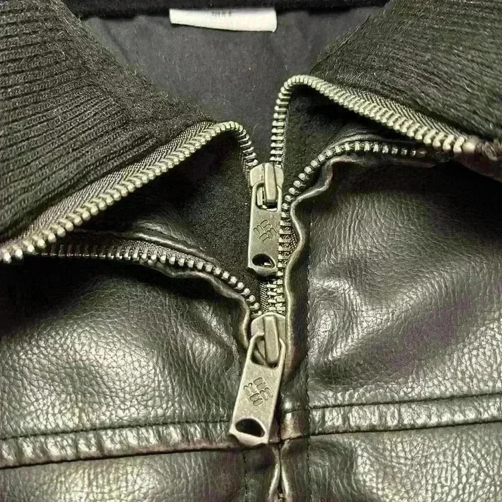 Columbia Distressed Vintage Vegan Faux Leather Lined BikerJacket Coat Mens XL - Picture 8 of 15